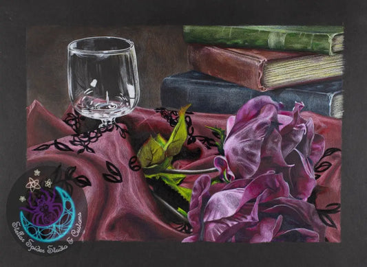 Books and roses (signed) print