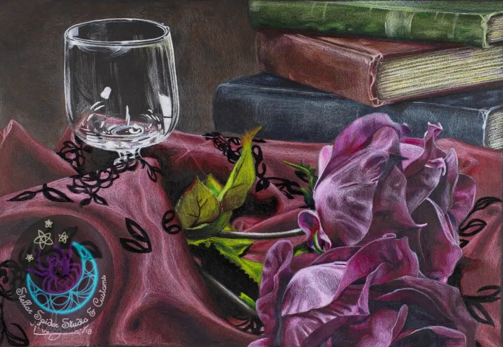 Books and roses (signed) print