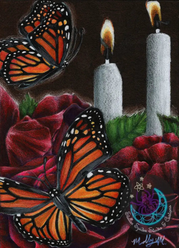 Butterflies with roses (signed) Print