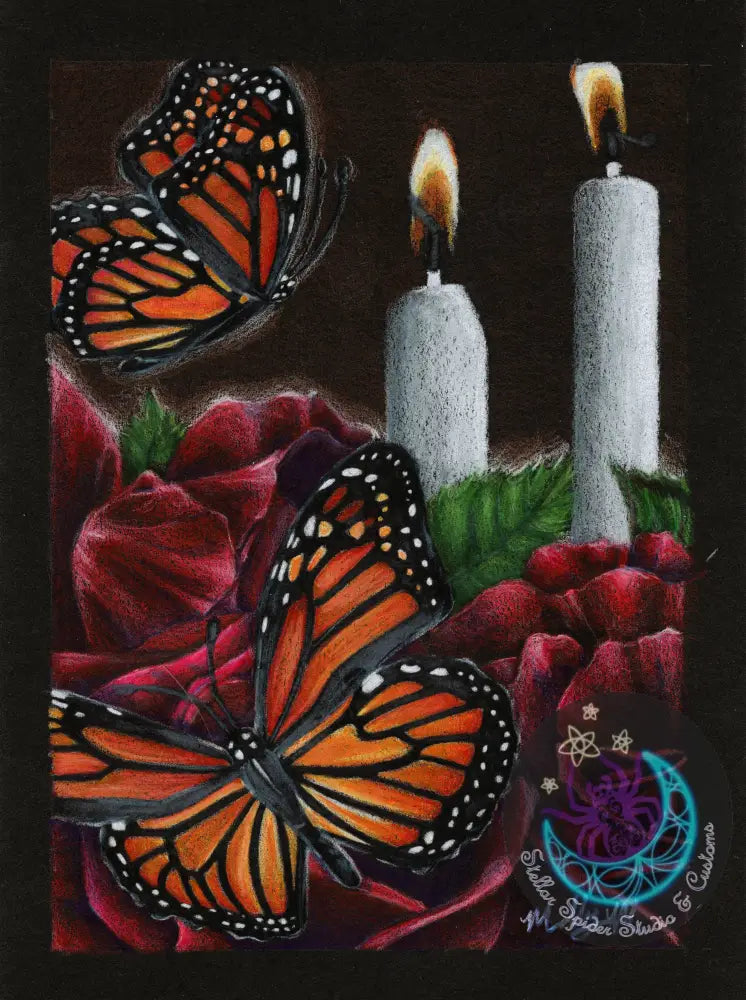 Butterflies with roses (signed) Print