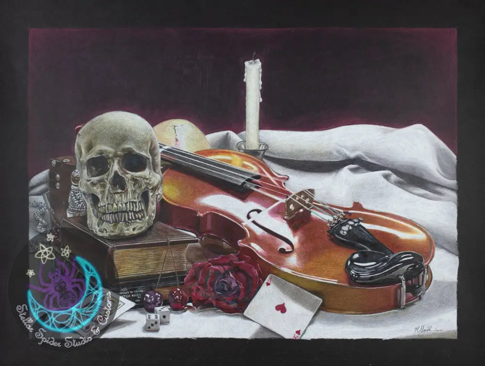 Viola with skull and antiques Still life (Signed) Print